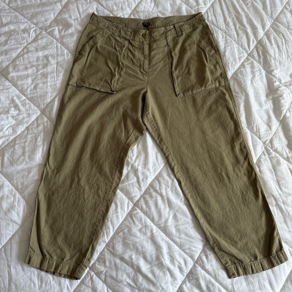 J. Crew Women’s Pants, Olive Green, Size 16, Linen Blend, Cropped
